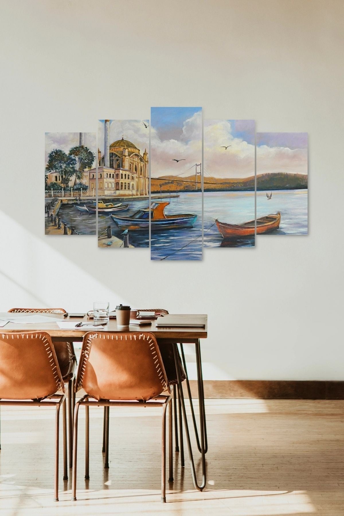 Şehir ve Deniz 5 Parçalı Mdf Tablo 60 x 100