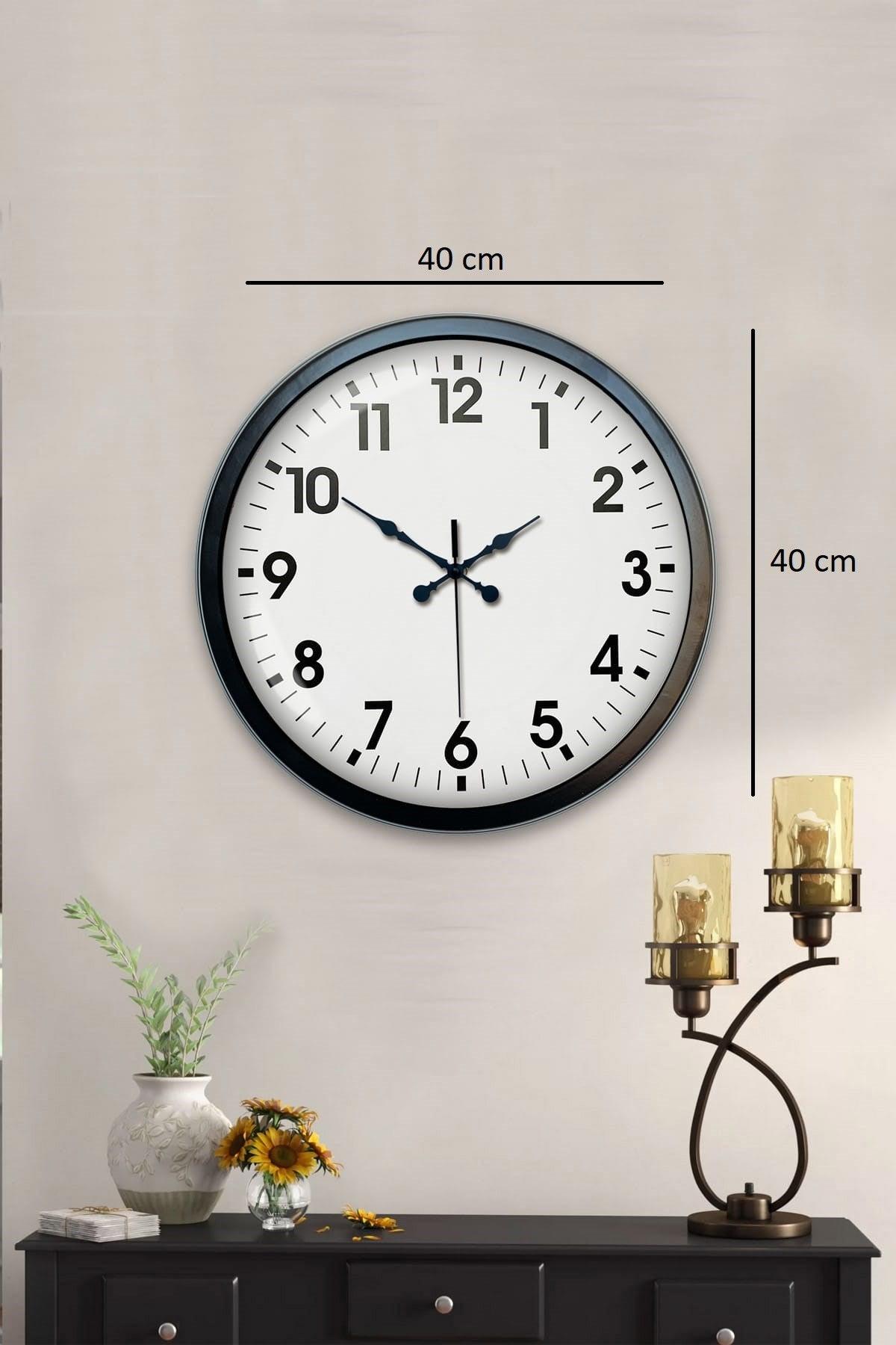Zentime 40 Cm Siyah Şık Duvar Saati