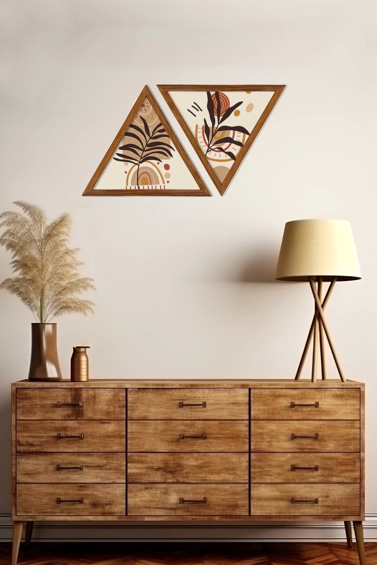 Dekoratif Üçgen Çerçeveli Ahşap Tablo Set 35 x 40