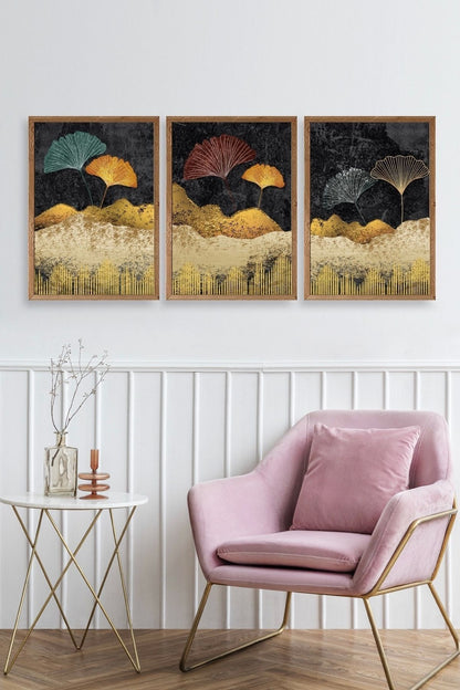 Manzara Üçlü Ahşap Çerçeveli Tablo 23 x 30