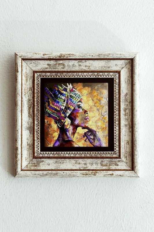 Afrikalı Kadın Çerçeveli Taş Tablo , Çerçeveli Taş Duvar Dekoru-enkcrcvtbl-00159 20 cm