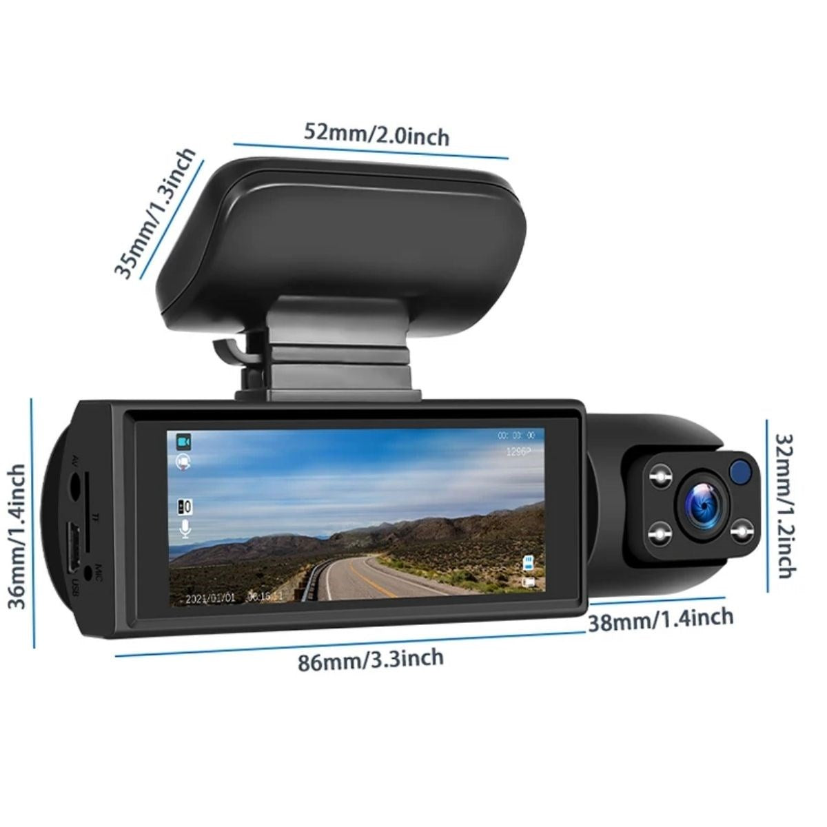 BUFFER®  WiFi Destekli Araç İçi & Dışı Çift Kameralı Dikiz Aynası Kamera