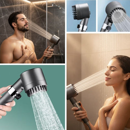 BUFFER® 3 Kademeli Turbo Basınçlı Masaj Başlıklı Silikon Fırçalı Duş Başlığı – Yüksek Basınçlı Su Tasarruflu Duş Başlığı