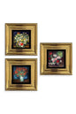Çiçekler 3 lü Set Çerçeveli Taş Tablo 20 cm
