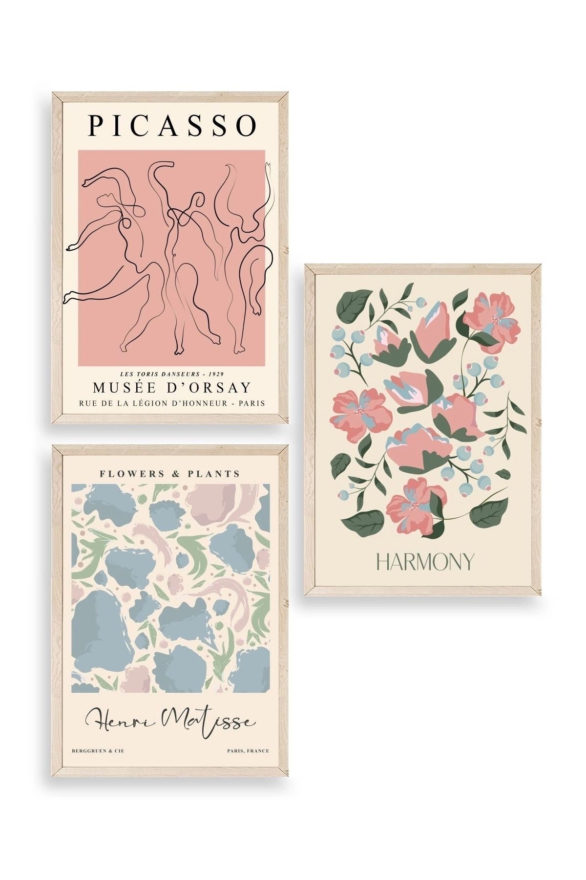 Ünlü Tablolar Üçlü Ahşap Çerçeveli Tablo 50 x 70