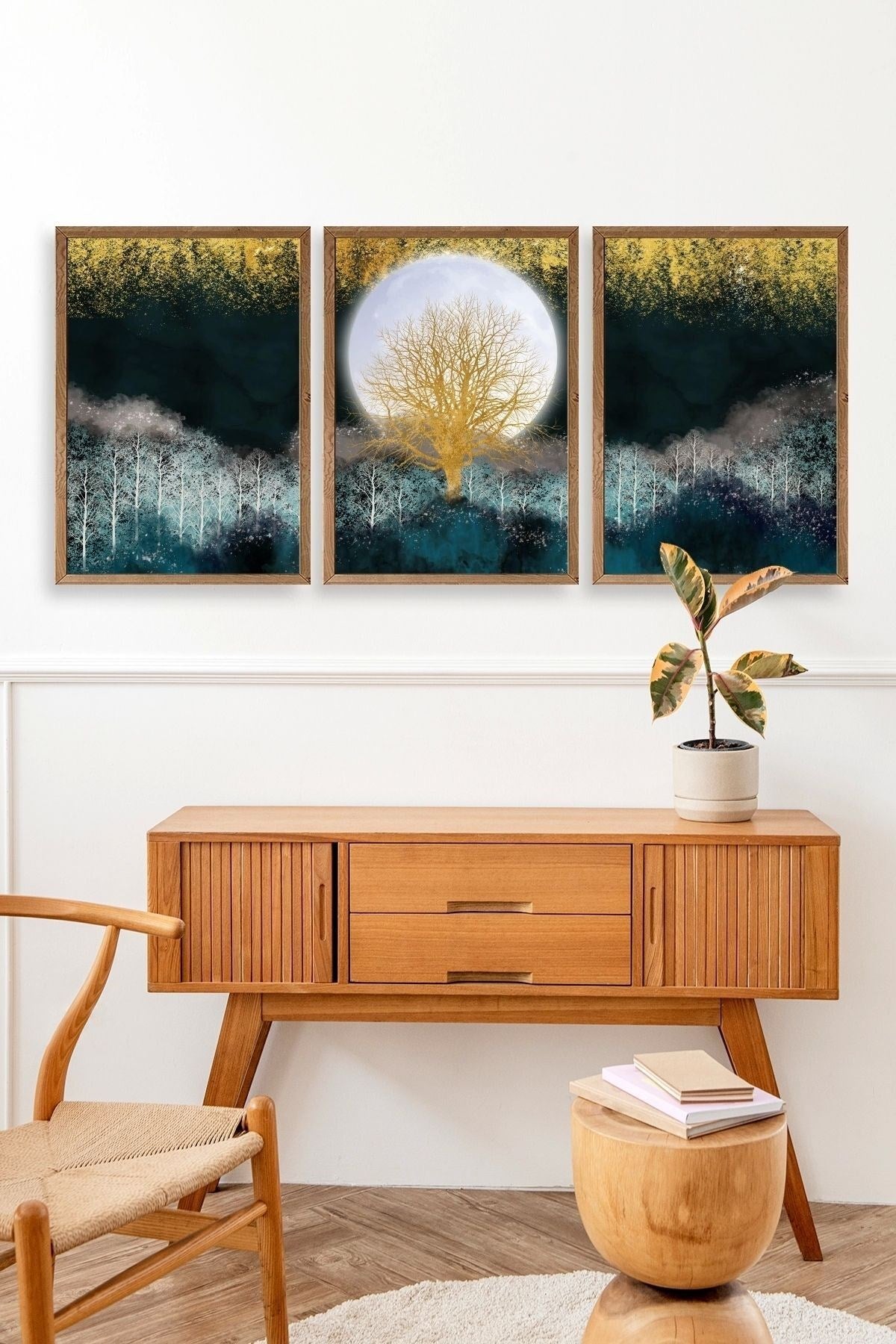 Manzara Üçlü Ahşap Çerçeveli Tablo 30 x 42