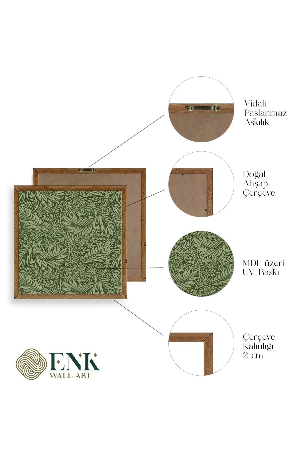 Yaprak Ahşap Çerçeveli Tablo 23 x 23