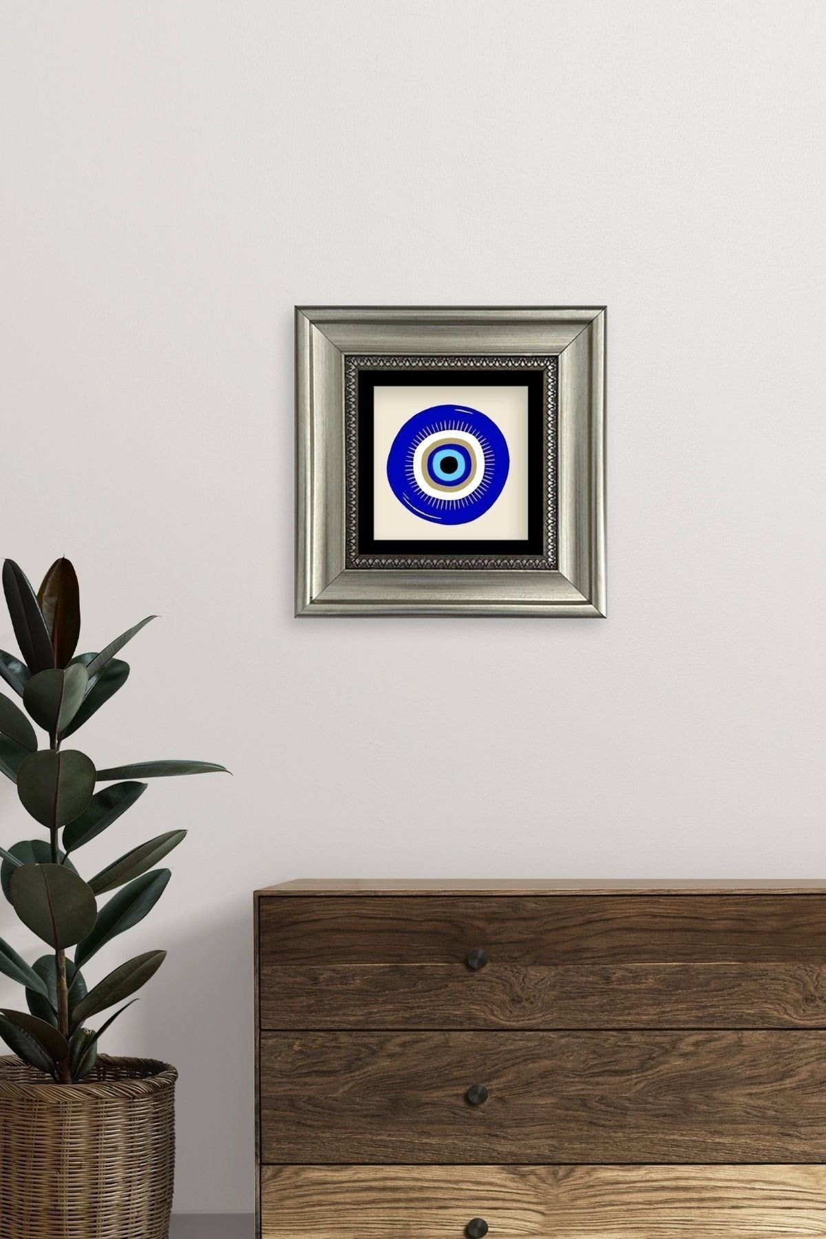 Nazar Boncuğu Çerçeveli Taş Tablo 20 cm