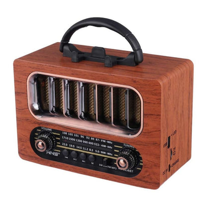 BUFFER® Orta Boy Retro Ahşap Tasarım Bluetooth Hoparlörlü Radyo – FM/AM Destekli, Şarjlı ve Taşınabiliri Radyo NS-6636