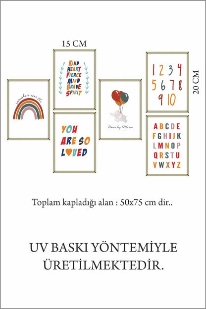 6'lı Çerçeve Görünümlü Çocuk Odası Fil Model Mdf Tablo 20 x 15