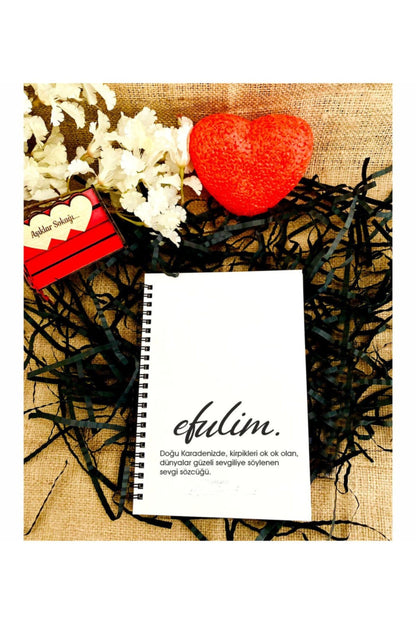 Sevgililer Günü Efulim Baskılı Ahşap Defter - Beyaz