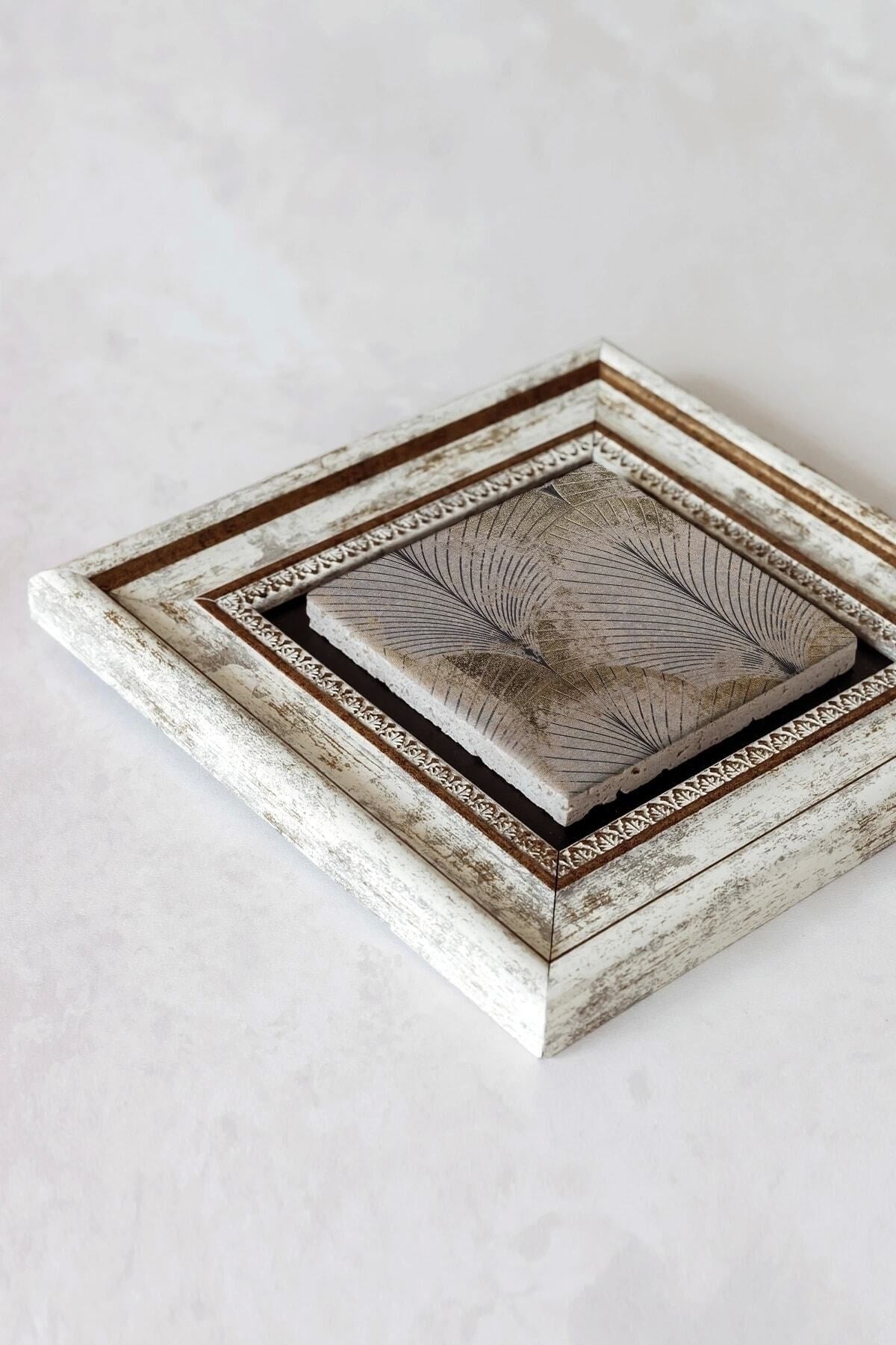 Desenli Çerçeveli Taş Tablo , Çerçeveli Taş Duvar Dekoru-enkcrcvtbl-00166 20 cm