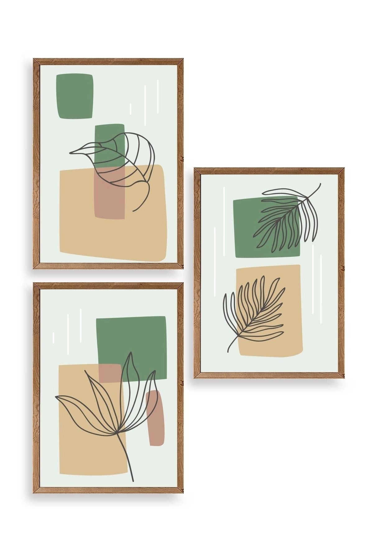 Çiçek Desenli Üçlü Ahşap Çerçeveli Tablo 50 x 70