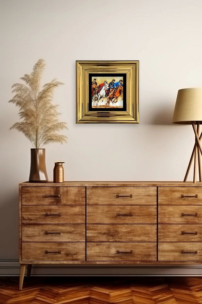 Koşan Atlar Yağlı Boya Çerçeveli Taş Tablo 20 cm