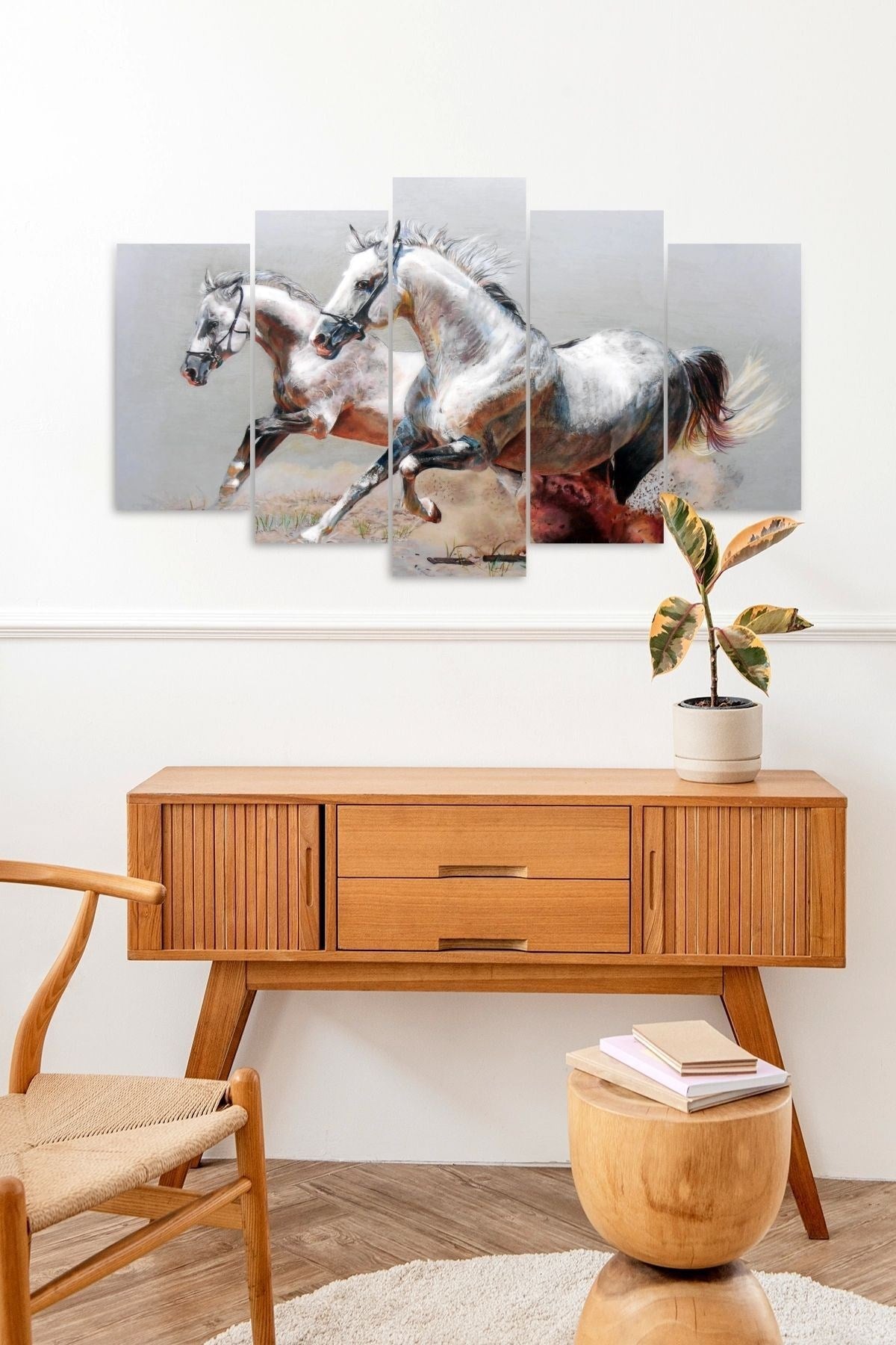 Atlar Manzara 5 Parçalı Mdf Tablo 60 x 100