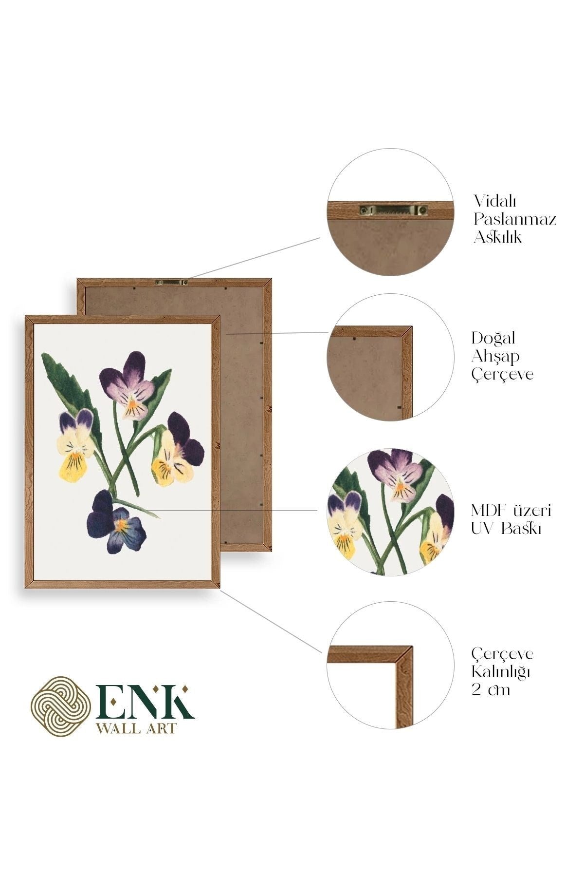 Çiçekler Ahşap Çerçeveli Tablo 30 x 42