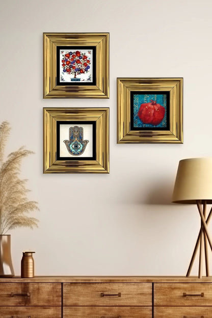 Mistik 3 lü Set Çerçeveli Taş Tablo 20 cm