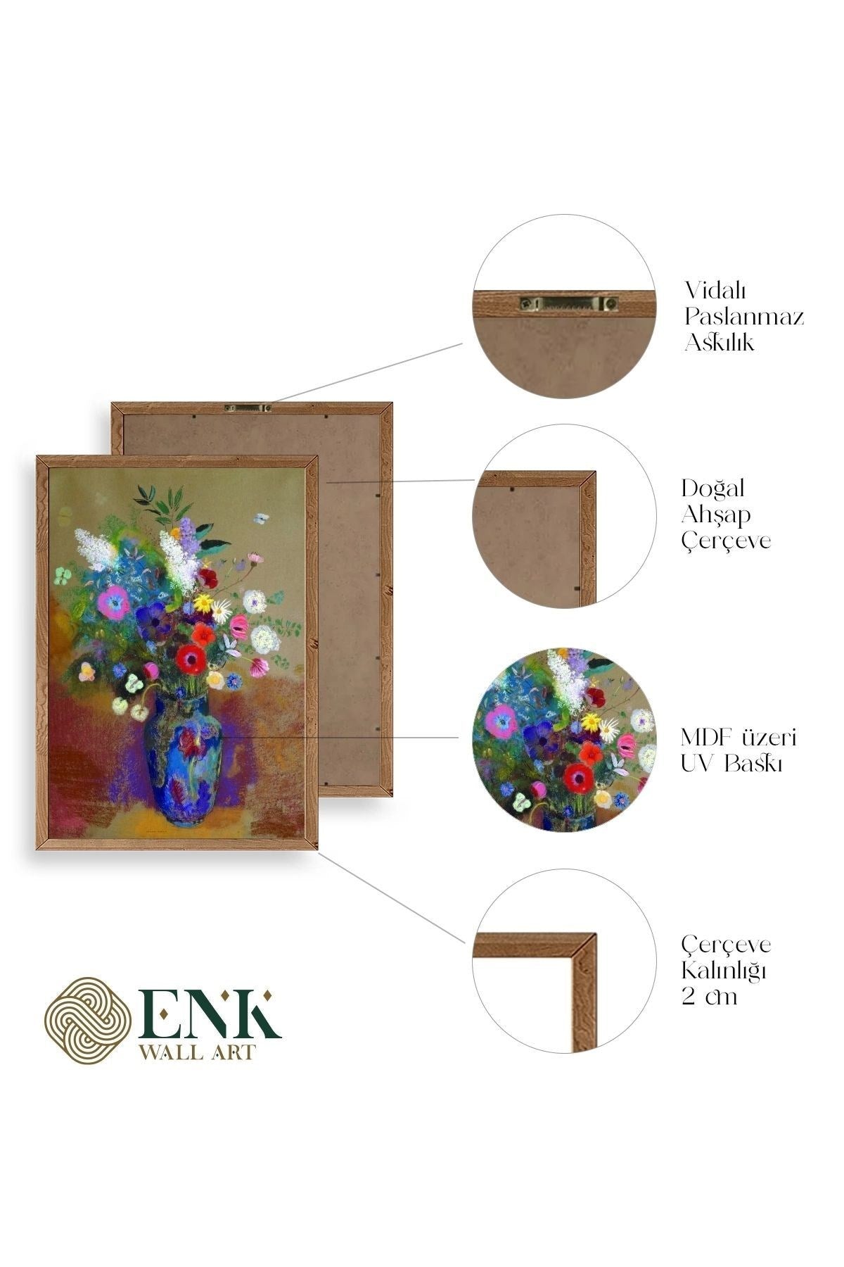 Çiçekler Ahşap Çerçeveli Tablo 30 x 42