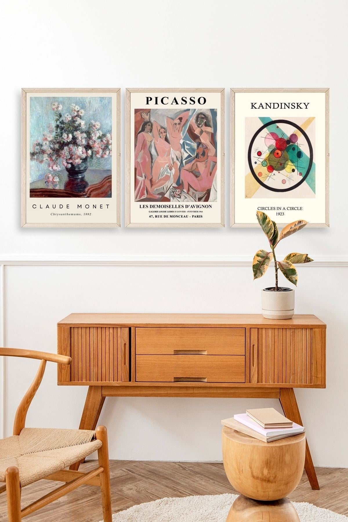 Ünlü Tablolar Üçlü Ahşap Çerçeveli Tablo 23 x 30