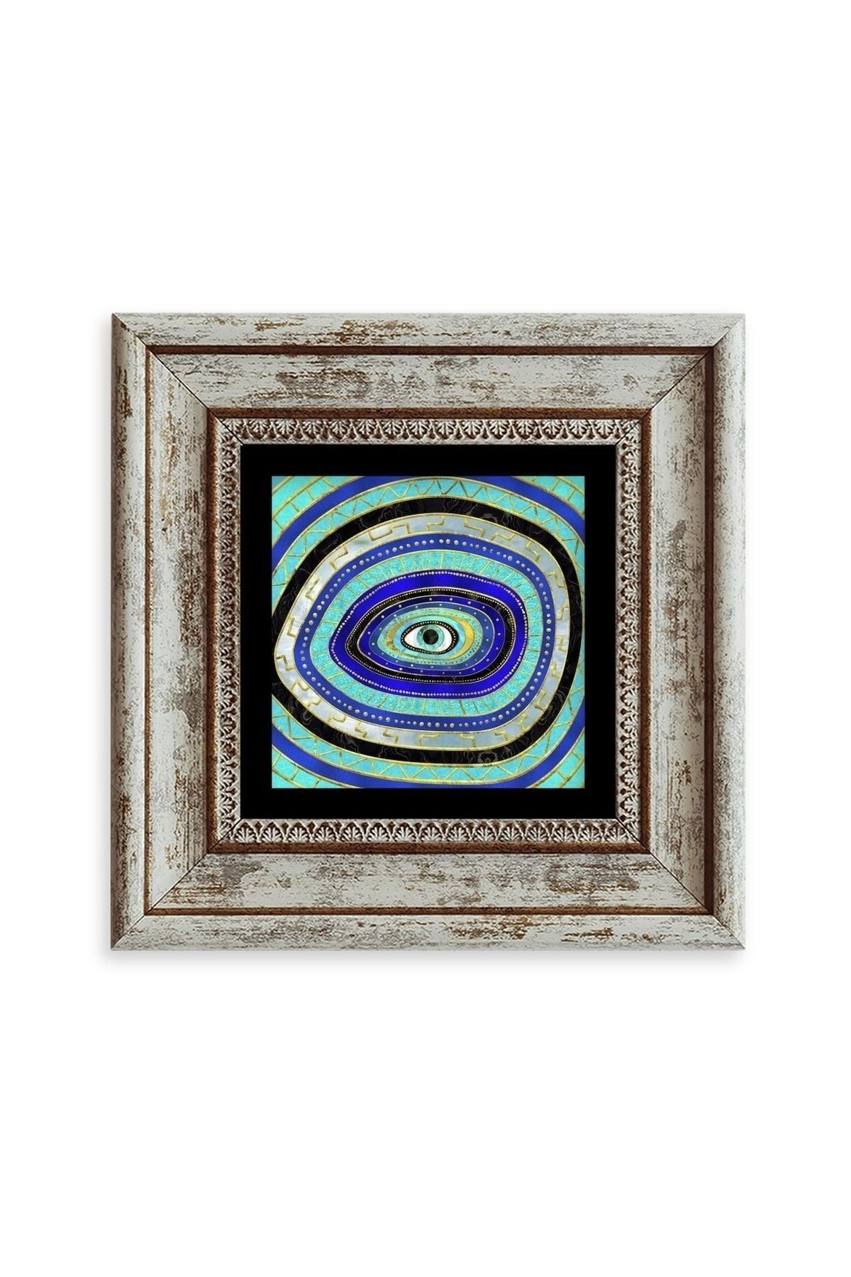 Nazar Boncuğu Çerçeveli Taş Tablo 20 cm