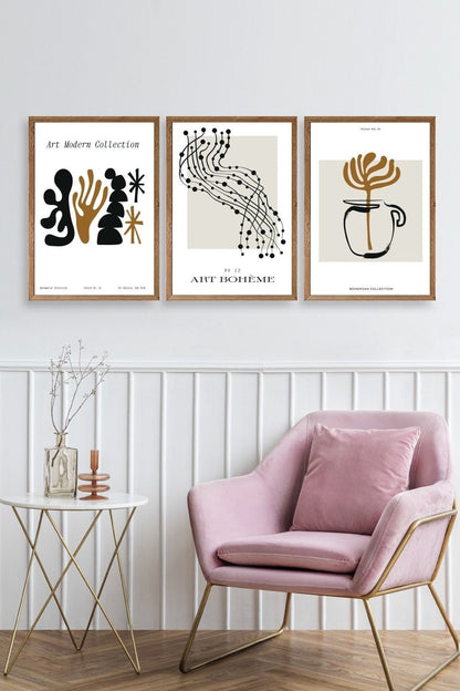 Modern Üçlü Ahşap Çerçeveli Tablo 50 x 70
