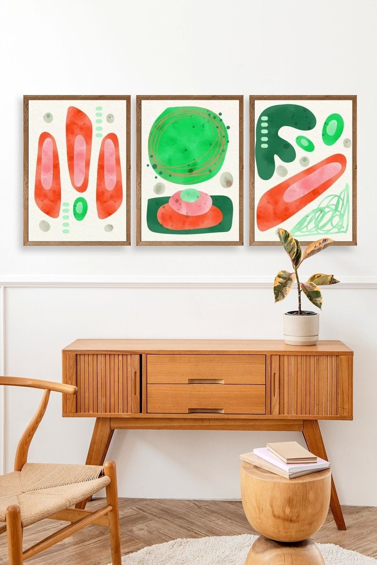 Düşündüren Şekiller Üçlü Ahşap Çerçeveli Tablo 23 x 30