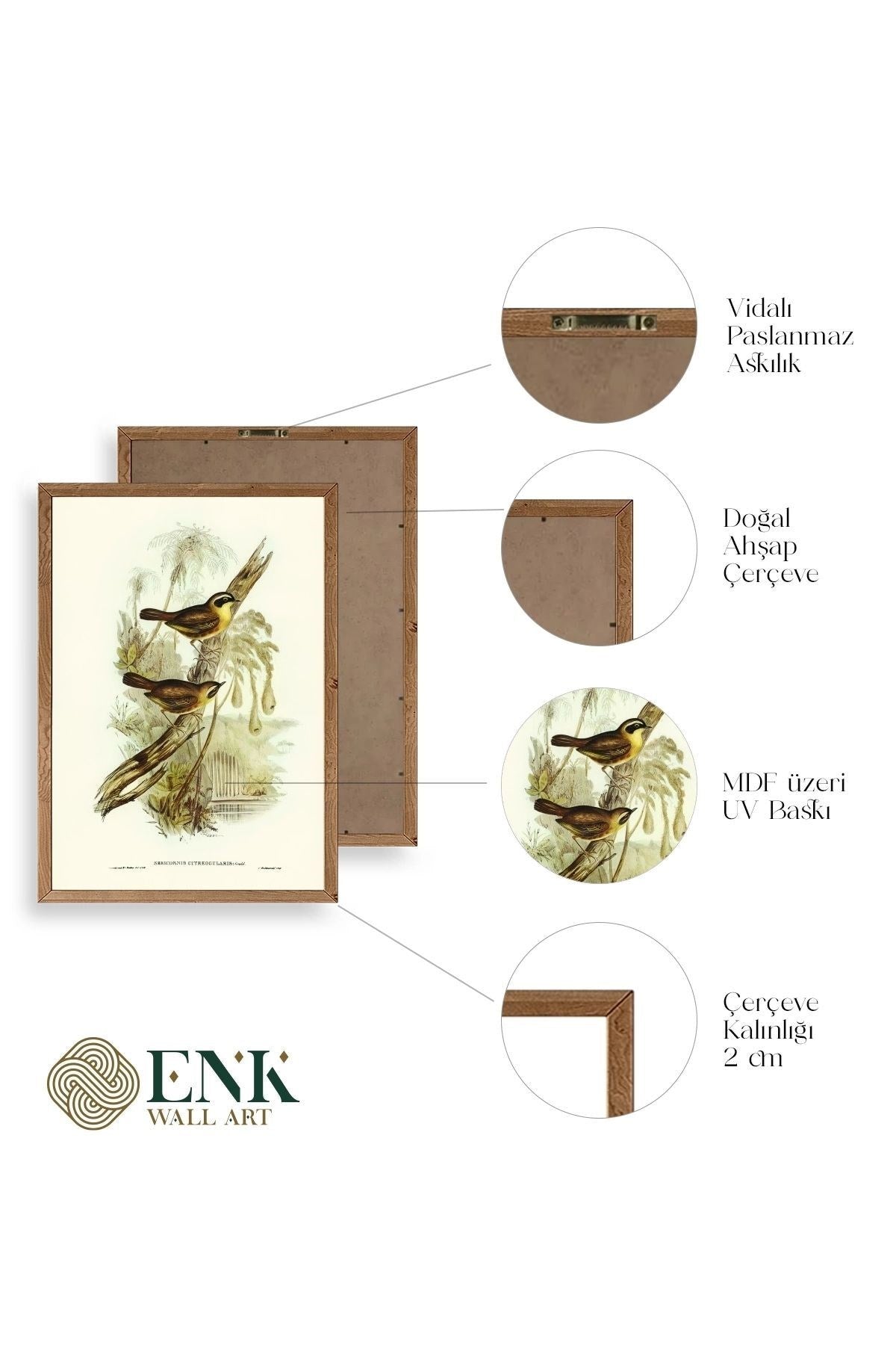 Kuşlar Ahşap Çerçeveli Tablo 50 x 70