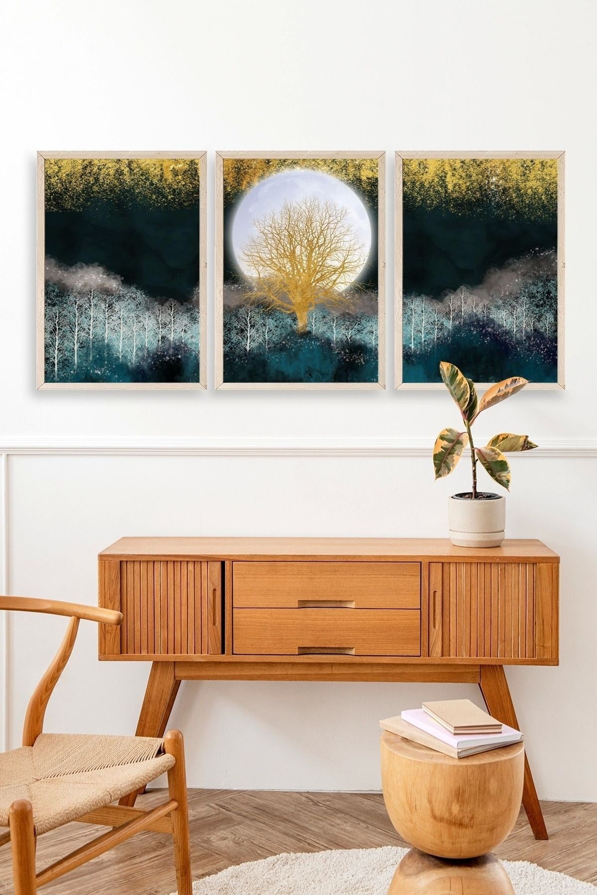 Manzara Üçlü Ahşap Çerçeveli Tablo 23 x 30