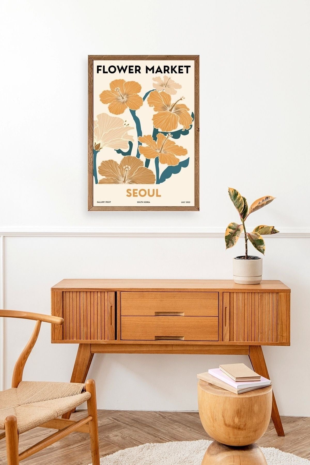 Çiçek Pazarı Ahşap Çerçeveli Tablo 17 x 23