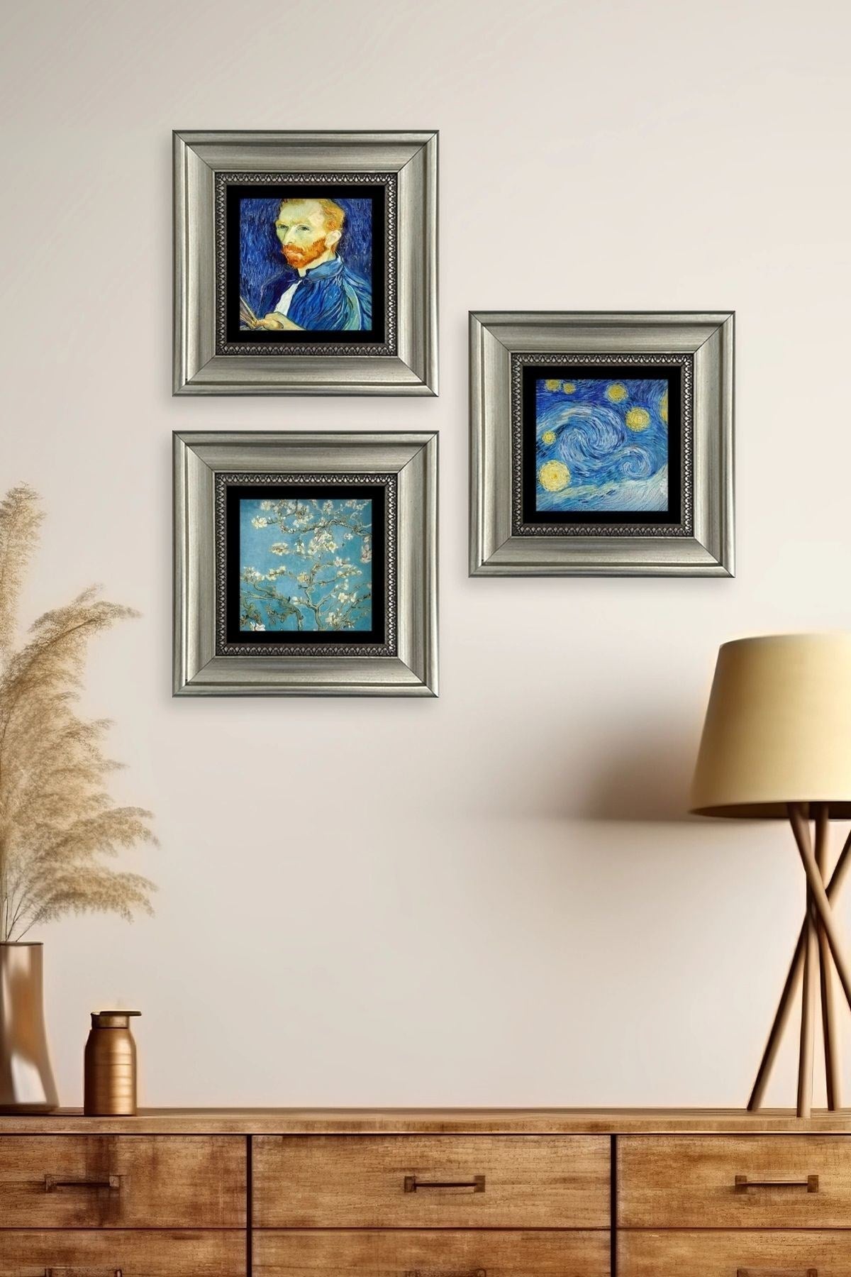 Van Gogh 3 lü Set Çerçeveli Taş Tablo 20 cm