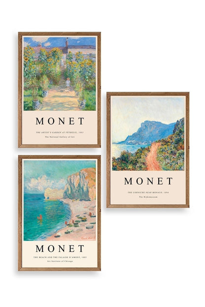 Monet Üçlü Ahşap Çerçeveli Tablo 50 x 70