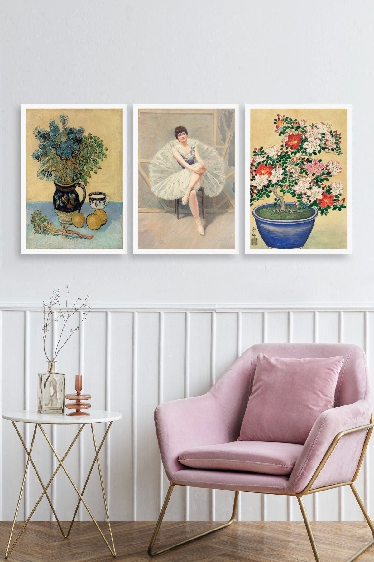 Ünlü Tablolar Üçlü Ahşap Çerçeveli Tablo 23 x 30