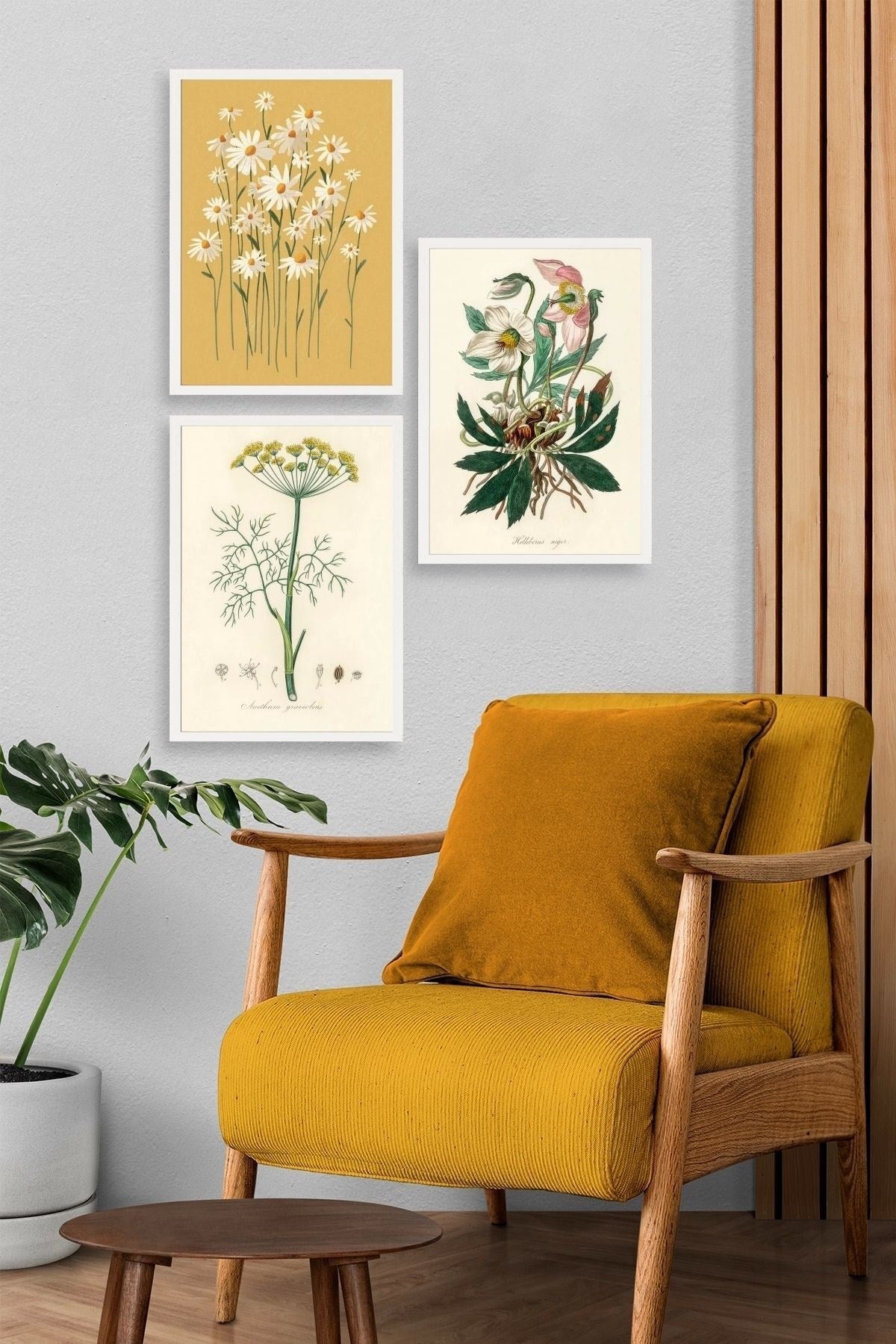 Çiçek Üçlü Ahşap Çerçeveli Tablo 40 x 60