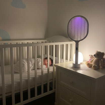 BUFFER® USB Şarjlı Beyaz Renk Kendiliğinden Standlı Şarj Göstergeli UV Işıklı Sinek Öldürme Raketi LTD-718