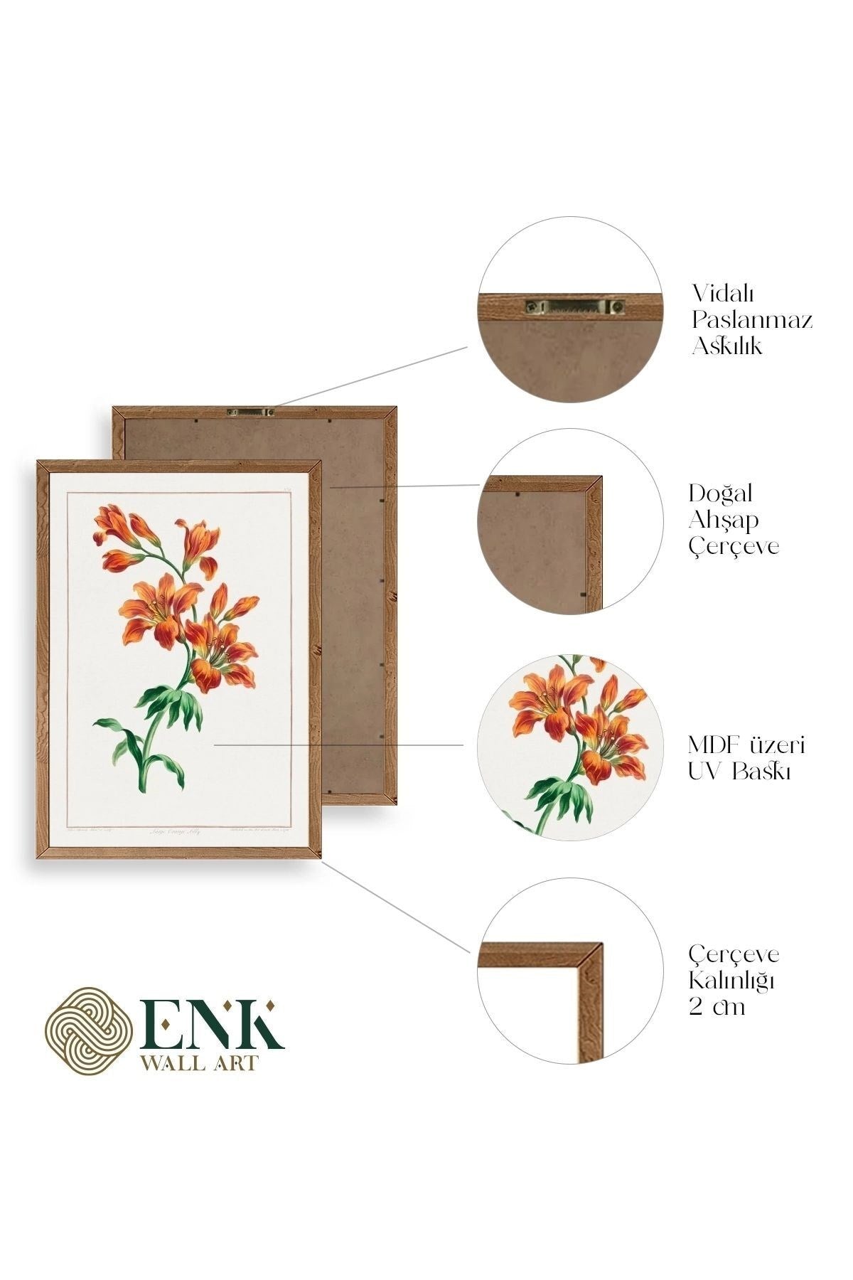 Çiçek Üçlü Ahşap Çerçeveli Tablo 40 x 60