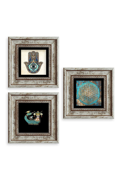 Mistik 3 lü Set Çerçeveli Taş Tablo 20 cm