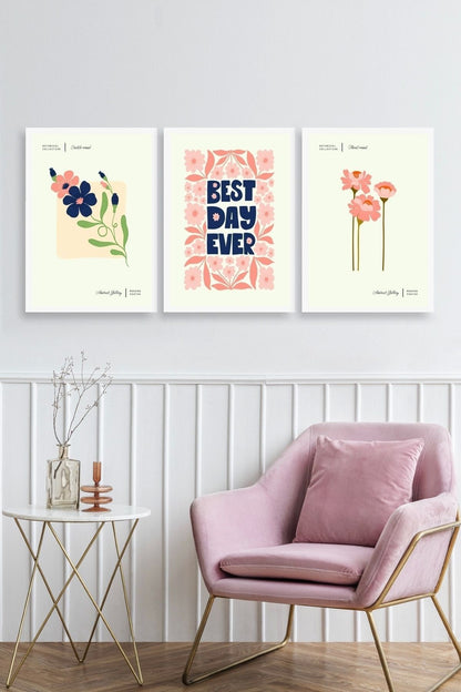 Soyut Üçlü Ahşap Çerçeveli Tablo 23 x 30