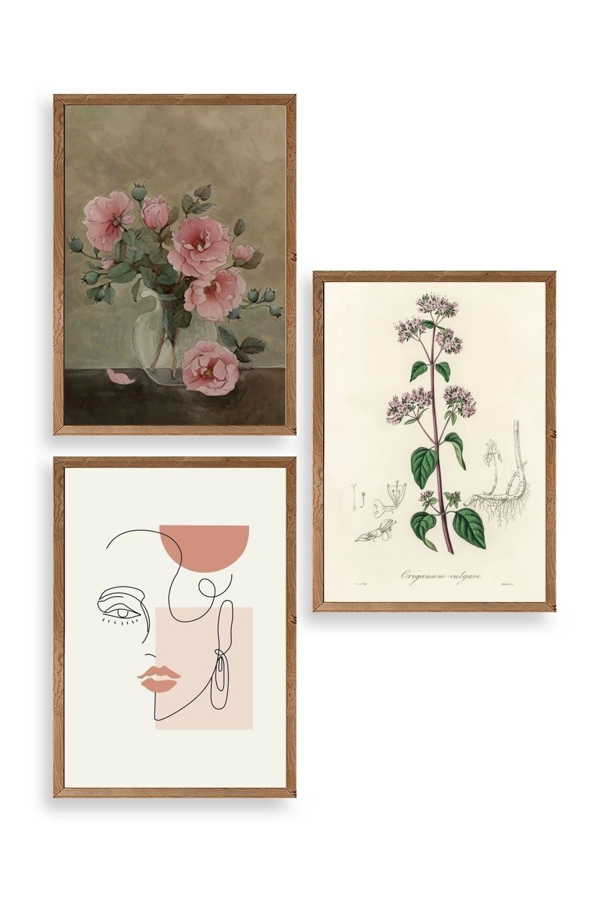 Çiçek Üçlü Ahşap Çerçeveli Tablo 40 x 60