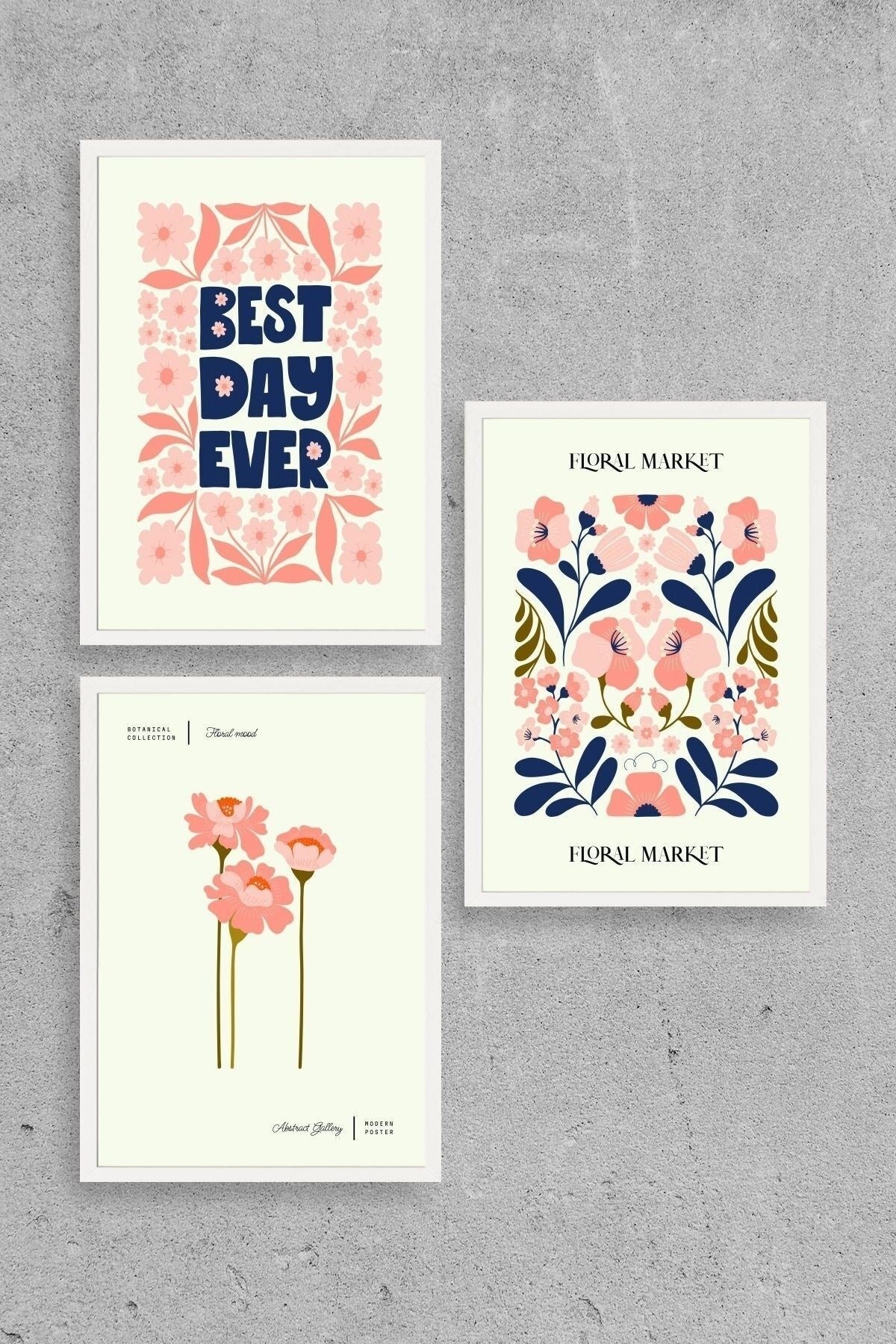 Flower Market Üçlü Ahşap Çerçeveli Tablo 50 x 70