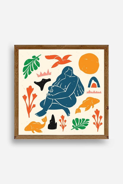 Kadın Ahşap Çerçeveli Tablo 23 x 23