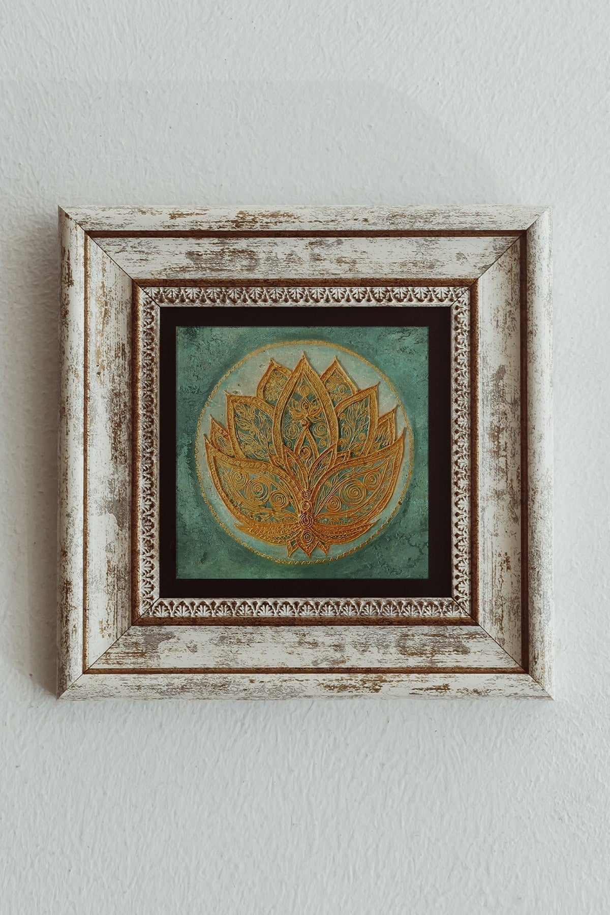 Lotus Çiçeği Çerçeveli Taş Tablo , Çerçeveli Taş Duvar Dekoru 20 cm