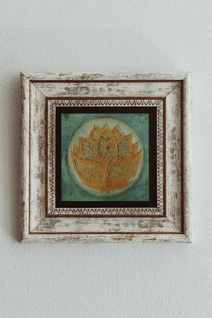 Lotus Çiçeği Çerçeveli Taş Tablo , Çerçeveli Taş Duvar Dekoru 20 cm