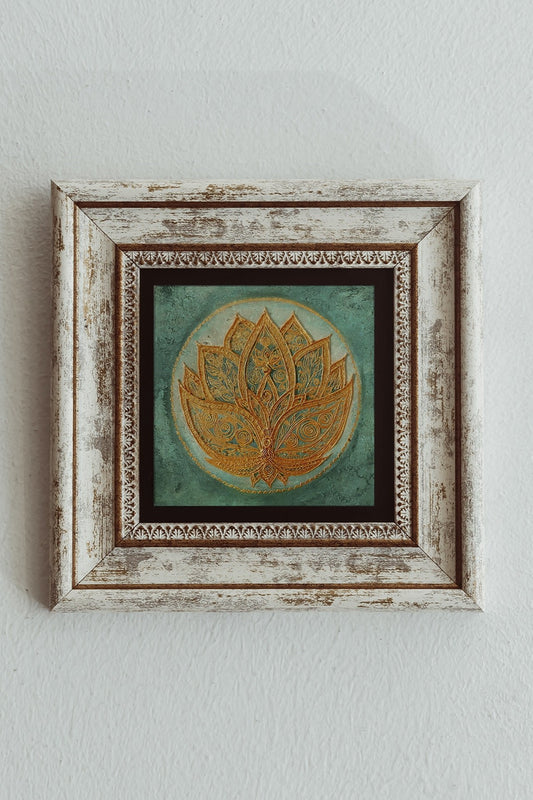 Lotus Çiçeği Çerçeveli Taş Tablo , Çerçeveli Taş Duvar Dekoru 20 cm