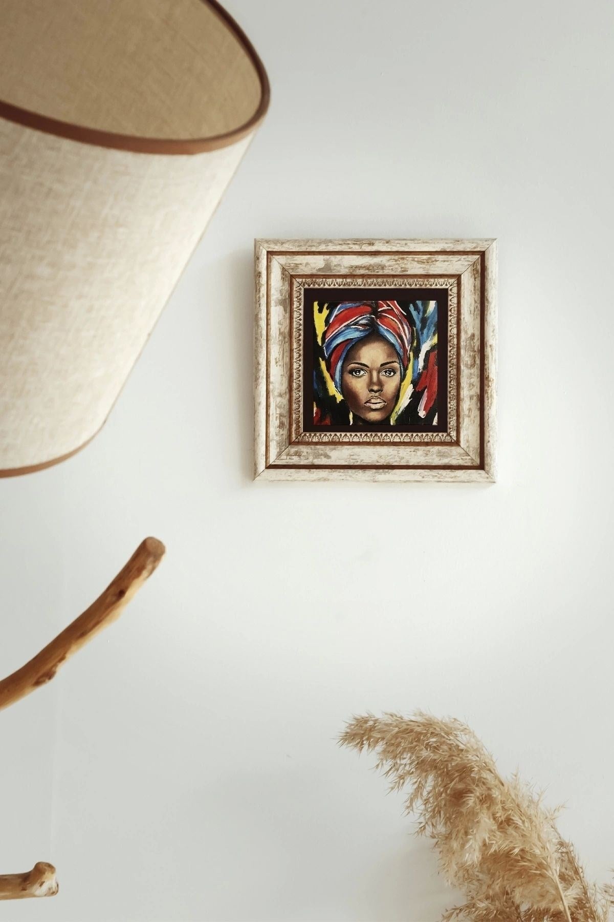 Afrikalı Kadın Çerçeveli Taş Tablo , Çerçeveli Taş Duvar Dekoru 20 cm