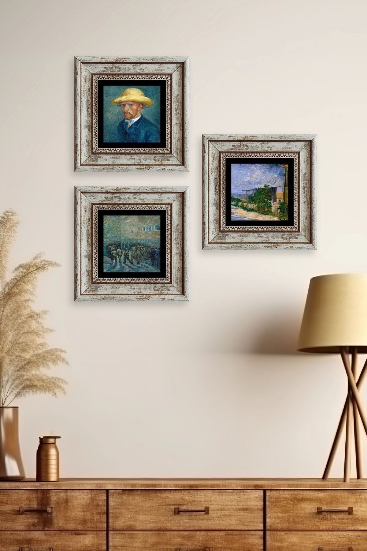 Van Gogh 3 lü Set Çerçeveli Taş Tablo 20 cm