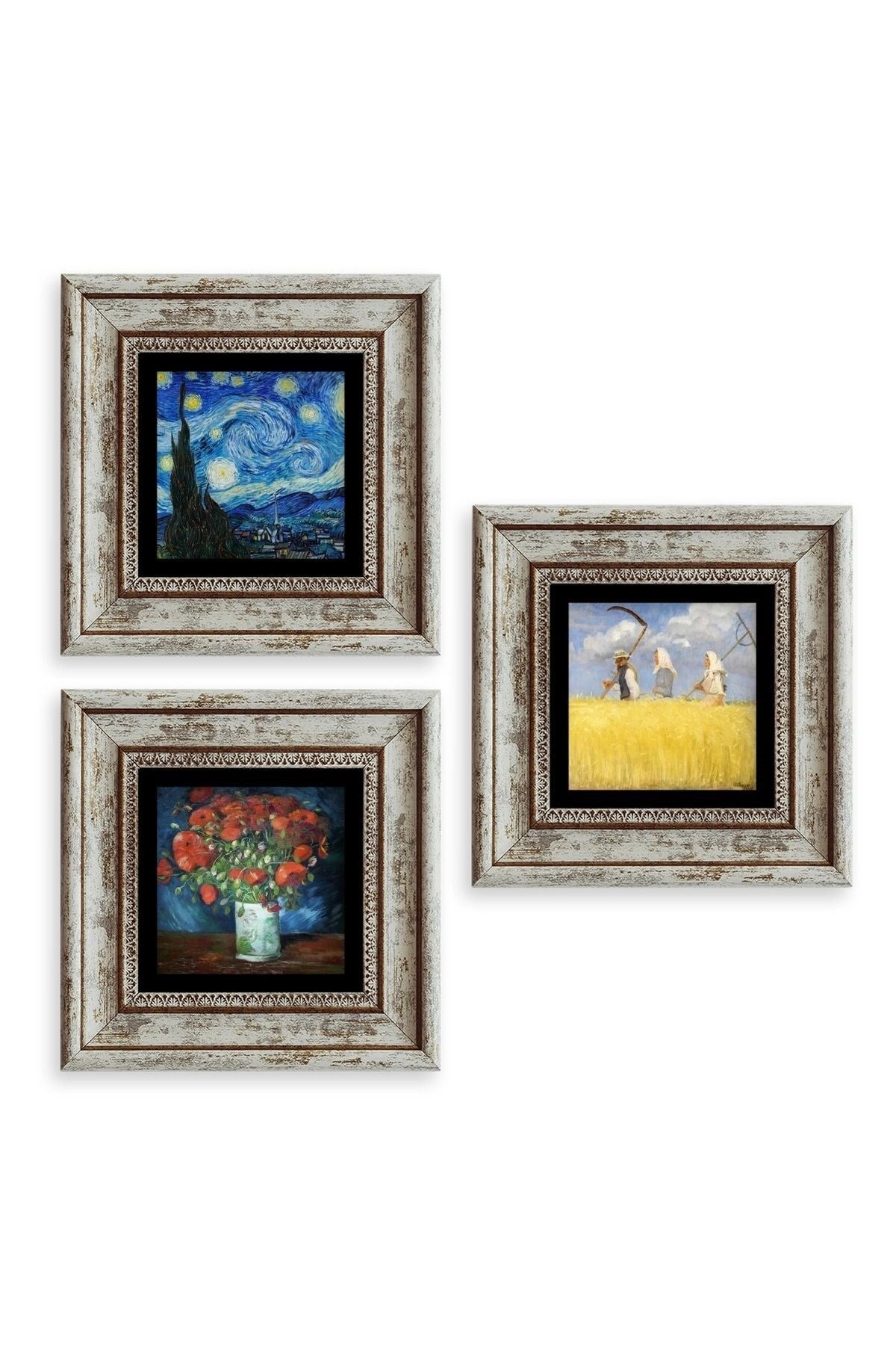 Van Gogh 3 lü Set Çerçeveli Taş Tablo 20 cm
