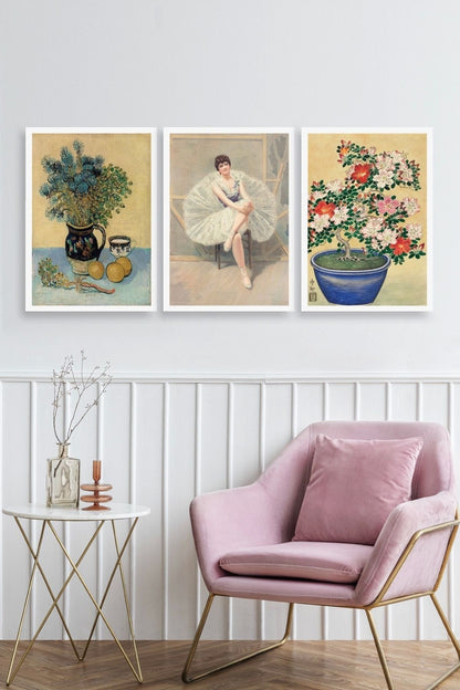 Ünlü Tablolar Üçlü Ahşap Çerçeveli Tablo 40 x 60