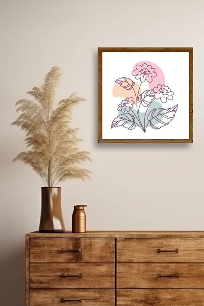 Çiçek Ahşap Çerçeveli Tablo 50 x 50