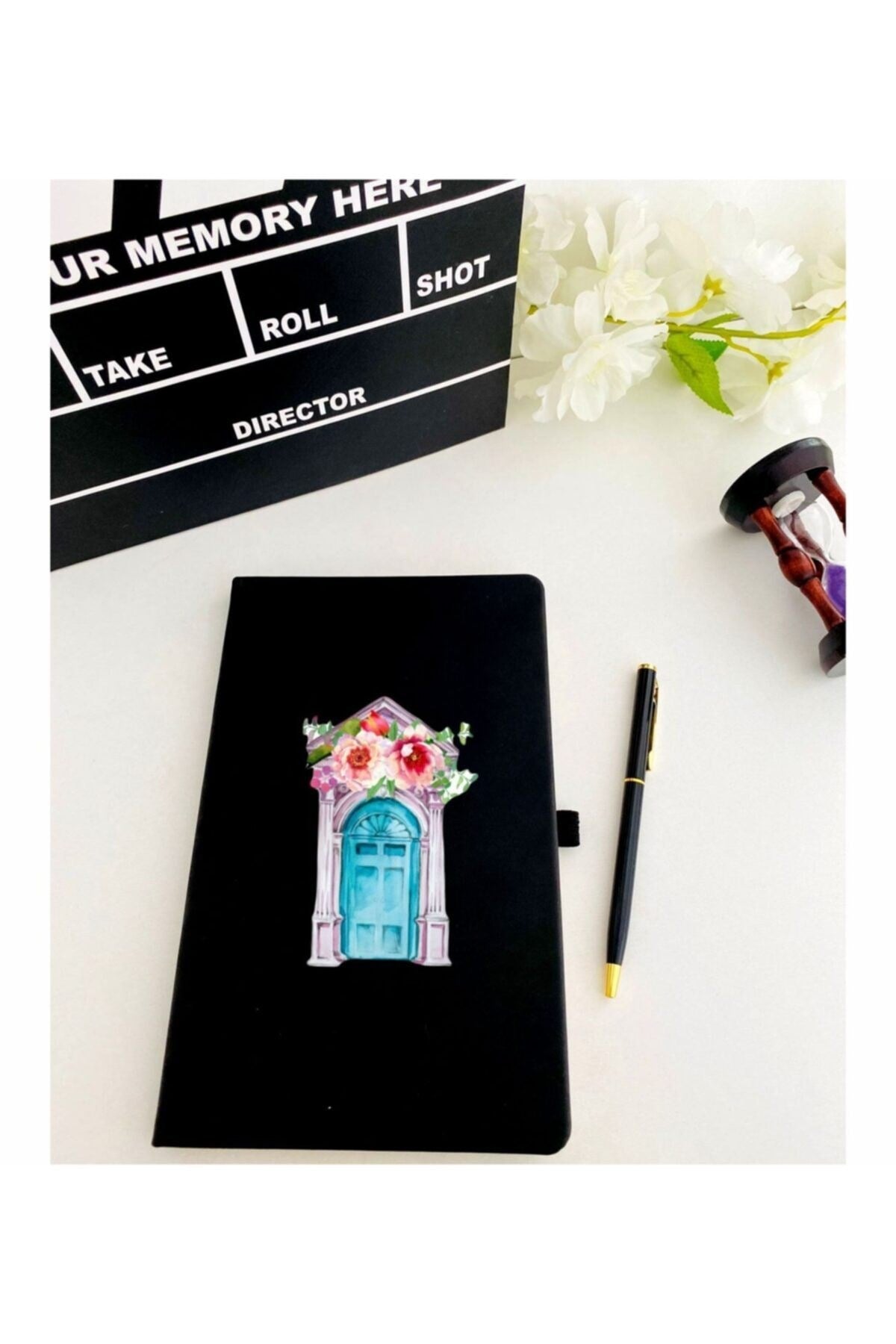 Çiçek Desenli Defter Kalem (siyah)