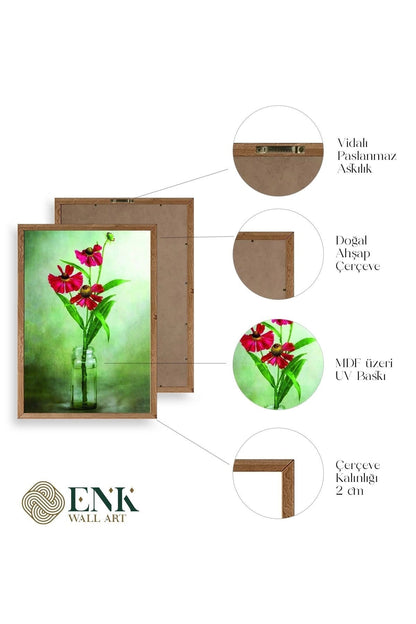 Çiçekler Ahşap Çerçeveli Tablo 17 x 23
